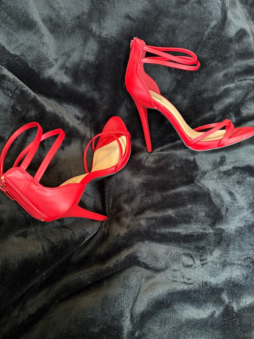 Red Strappy High Heel Sandals - Women